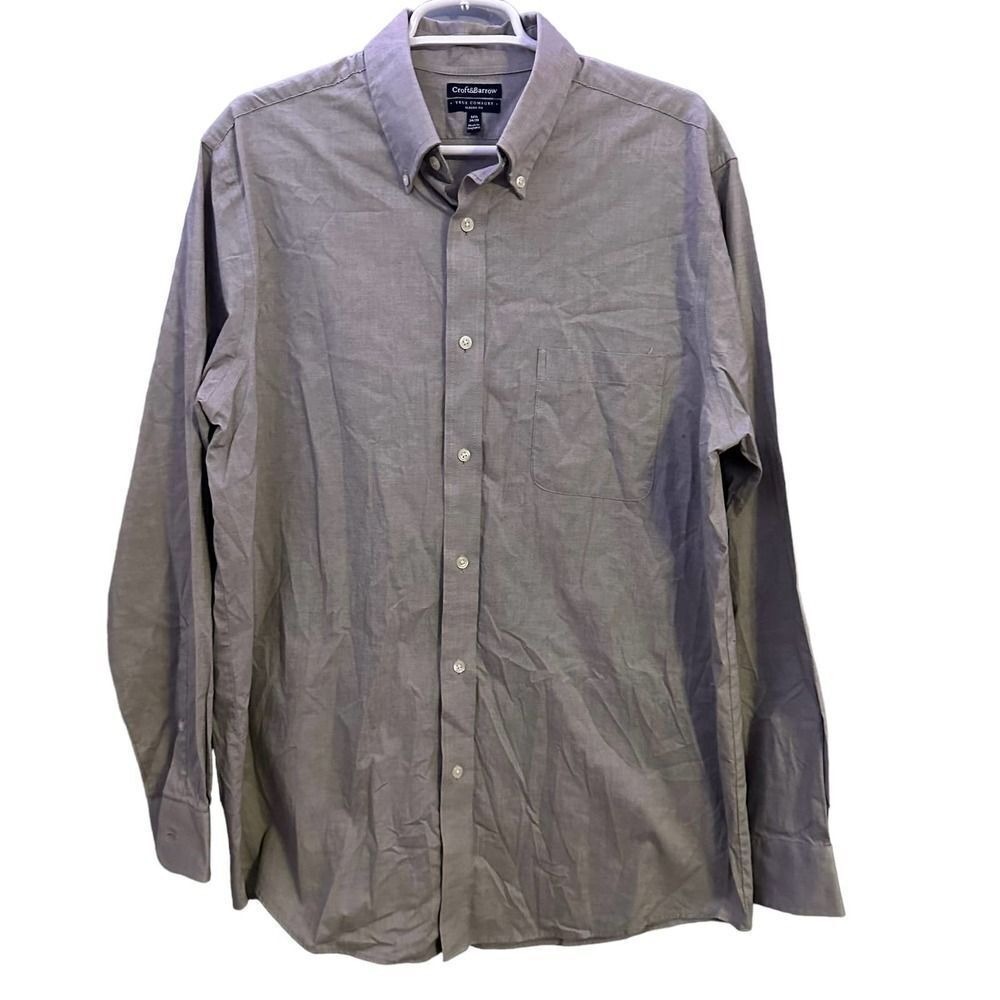 Croft & Barrow Dress Shirt Mens 16.5 34/35 True Comfort Classic Gray Long Sleeve